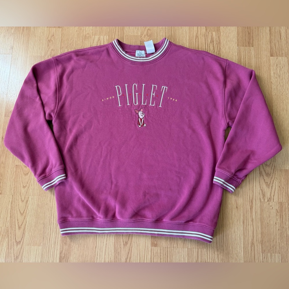 Disney XL Piglet Crewneck Sweatshirt Pink Vintage Vibes Winnie The Pooh 90s Core